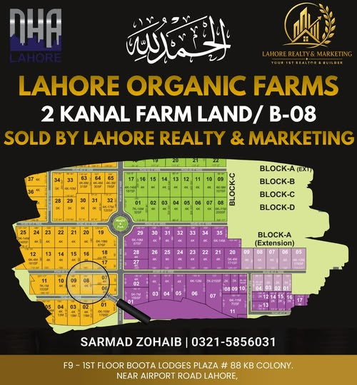 Sold 2 Kanal property, plot B-08, Lahore Organic Farms · B Block